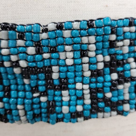 Vintage Womens Beaded Fashion Belt Turquoise Black Wood Buckle Elastic‎ Boho main image 5